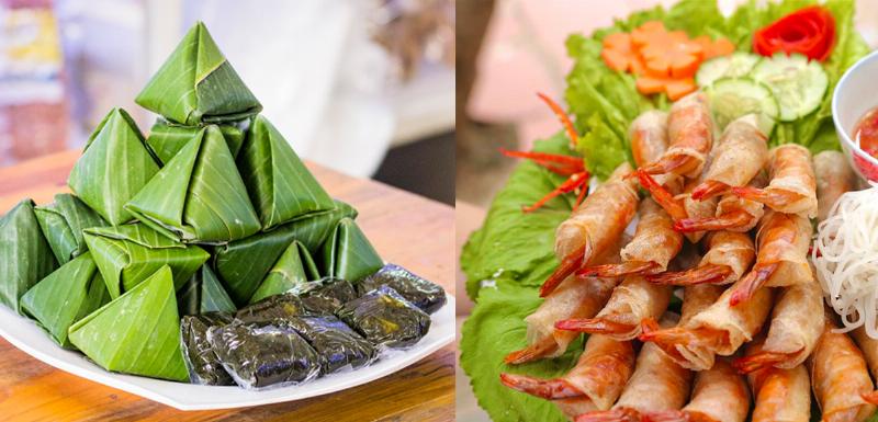 Đĩa bánh dây Quy Nhơn ăn kèm lòng heo luộc và cháo, món ăn truyền thống độc đáo của Bình Định